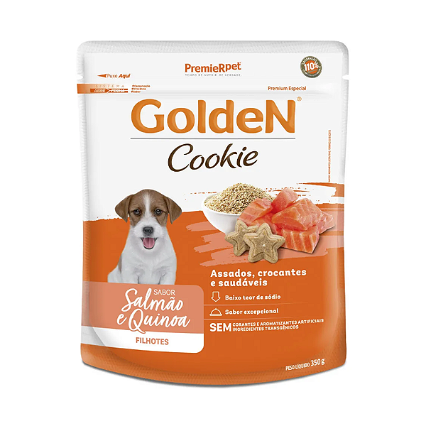Biscoito Golden Cookie Cães Filhotes Salmão e Quinoa 350g