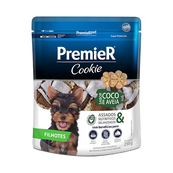 Biscoito Premier Pet Cookie Coco e Aveia Cães Filhotes Raças Pequenas 250g