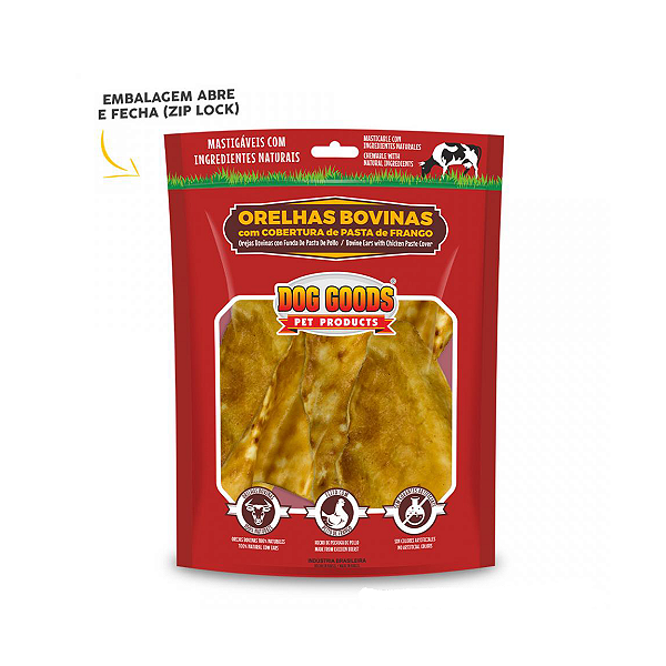 Petisco Orelha Bovina para Cães Dog Goods com Pasta de Frango Pacote C/ 4 Unidades