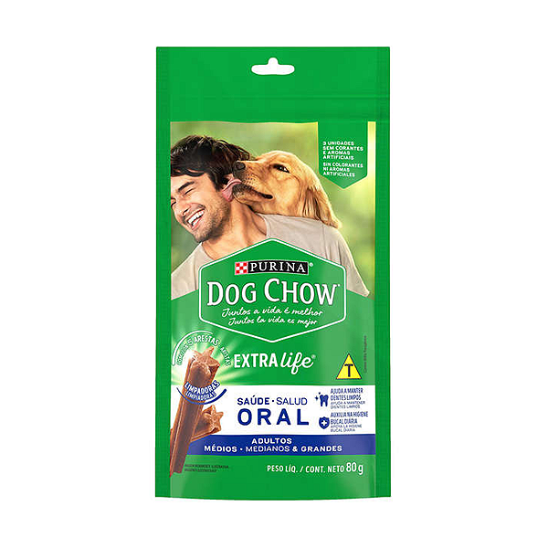 Petisco Purina Dog Chow Oral Extralife Cães Adultos Porte Médio e Grande 80g