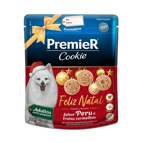 Biscoito Premier Pet Cookie Cães Adultos Raças Pequenas Natal Peru e Frutas Vermelhas 250g
