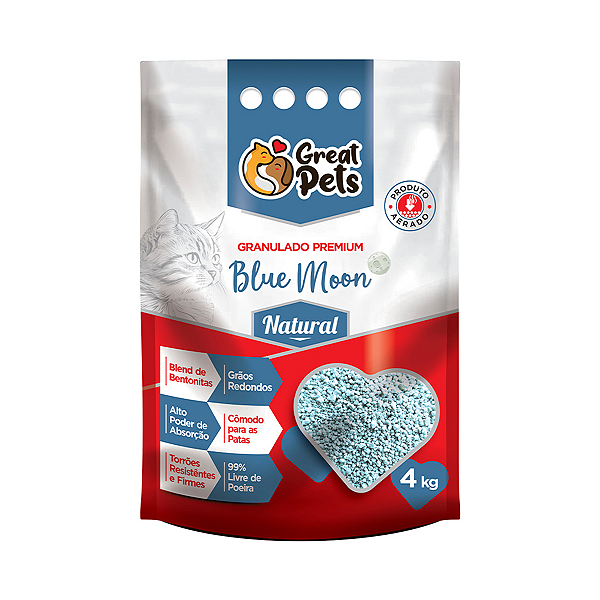 Areia Higiênica Premium Bentonitas Blue Moon Natural Great Pets para Gatos 4kg