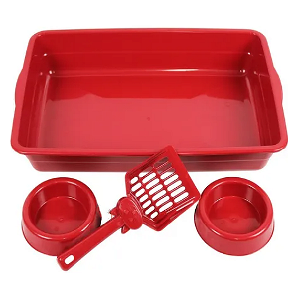 Kit de Bandeja Vermelho para Gatos