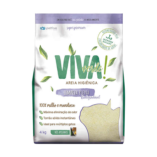 Areia Higiênica Petfive Viva Verde Fina Limpeza Plena para Gatos 4kg