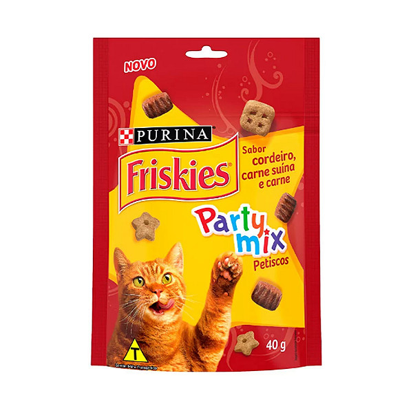 Petisco Nestlé Purina Friskies Party Mix Cordeiro, Carne Suína e Carne Gatos Adultos 40g