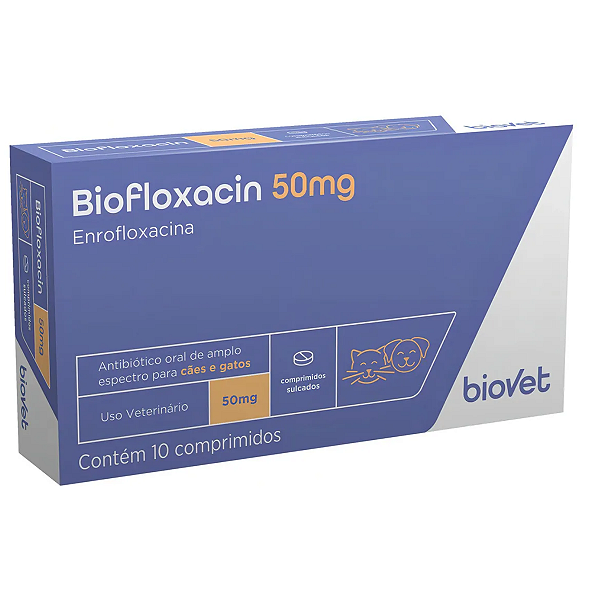 Biofloxacin 50mg Biovet Enrofloxacina - Strip c/ 10 Comprimidos