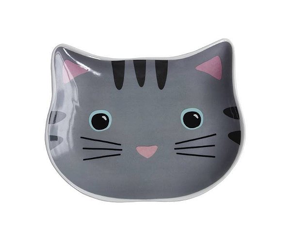 Comedouro Cerâmica Gatinho Cinza