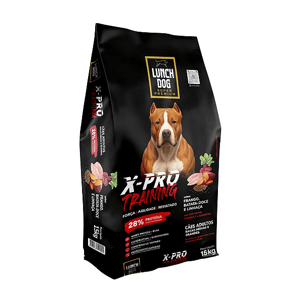 Ração Super Premium Lunch Dog X-Pro Training Frango, Batata Doce e Linhaça 15 Kg