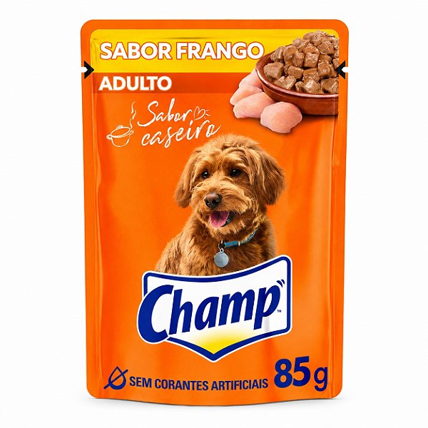 Ração Úmida Champ Sachê Adulto Frango ao Molho Cães 85g