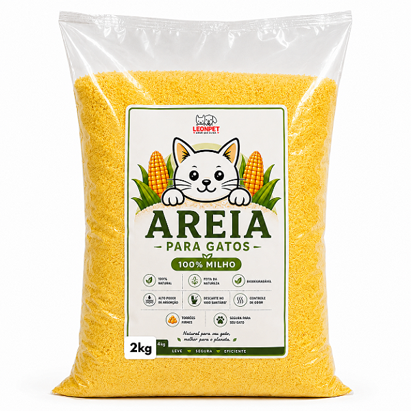 Areia Higiênica Milho Fina LeonPet para Gatos 2kg