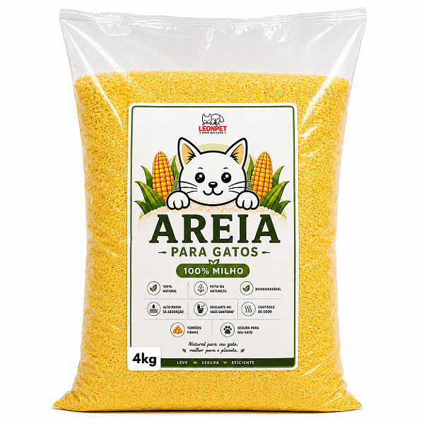 Areia Higiênica Milho Fina LeonPet para Gatos 4kg