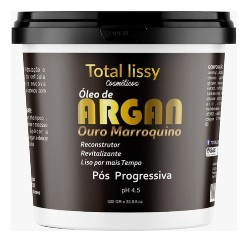 Creme De Hidratação Óleo De Argan 500g Nutrição Capilar Gold