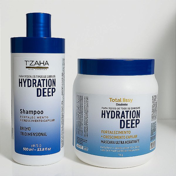 Combo Tzaha + Hydration Deep | Shampoo 500ml + Máscara 1kg | Força, Brilho e Crescimento Capilar