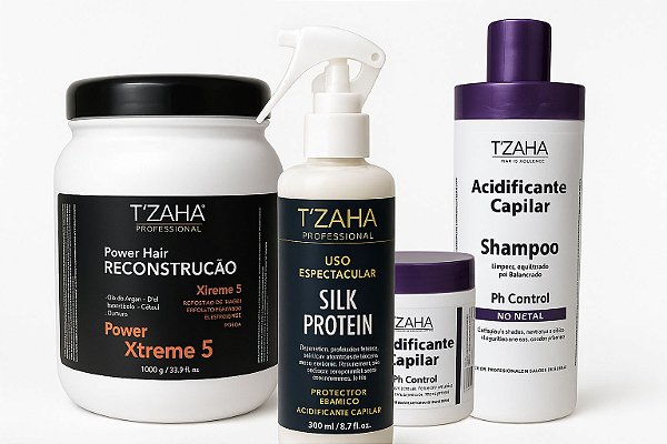 Kit Reconstrução Capilar Tzaha Profissional – Power Hair Xtreme 5 + Uso Espetacular Silk Protein + Shampoo Acidificante