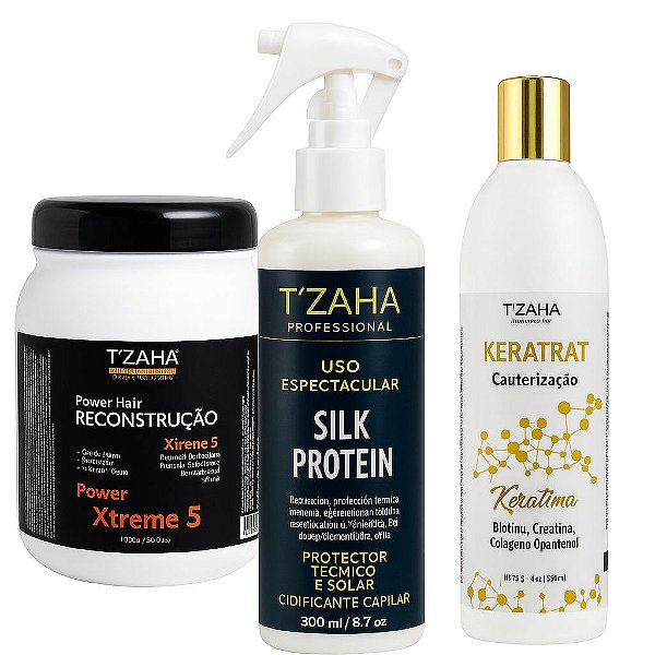 Kit Anti Queda Restauração Capilar Profunda Tzaha Keratrat + Hidratação Power Hair Xtreme + Uso Espetacular Silk Protein