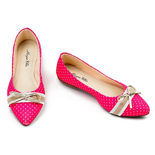 Sapatilha Poá Branca com Rosa MegaChic