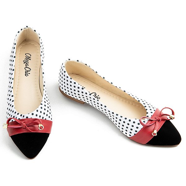 Sapatilha Poá Preta com Laço MegaChic