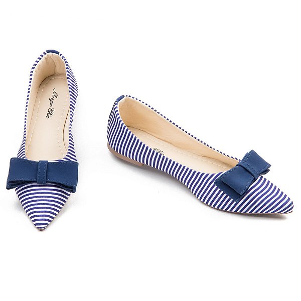 Sapatilha Listrada com Laço Azul MegaChic