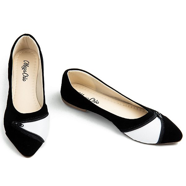 Sapatilha Preta e Branca com Ziper MegaChic