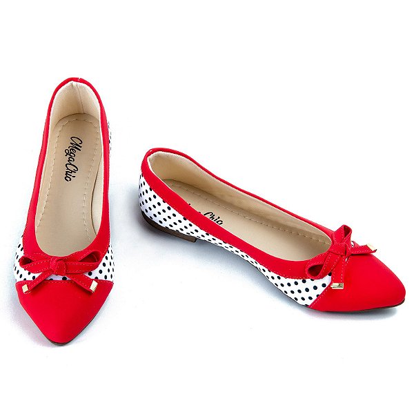 Sapatilha Poá Preta com Vermelho MegaChic