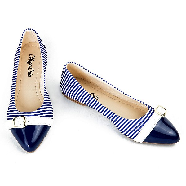 Sapatilha Azul Listrada com Fivela MegaChic