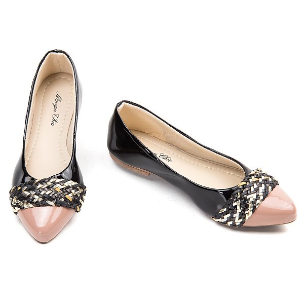 Sapatilha Verniz Preto e Nude MegaChic