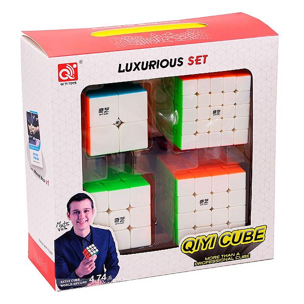 Box Cubo Mágico Qiyi 2x2x2 + 3x3x3 + 4x4x4 + 5x5x5 Stickerless