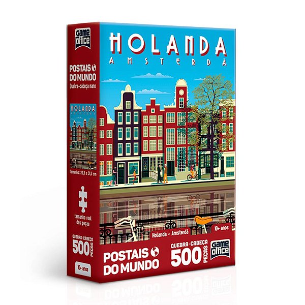 Quebra-Cabeça Postais do Mundo - Holanda - Amsterdã 500 Peças Nano