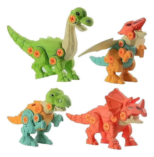 Kit Com 4 Dinossauros Monta E Desmonta Com Ferramentas Educativo Interativo Criativo Para Crianças
