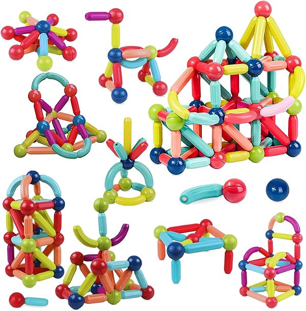 Blocos Magnéticos de Montar Infantil 128 pçs – Brinquedo Educativo STEM Criativo com Ímã