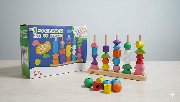 Encaixe Montessori – Formas Geométricas Coloridas em Madeira com 5 Colunas