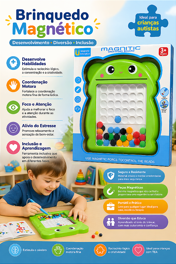 Quadro Magnético Educativo Infantil para Crianças Autistas Coordenação Motora