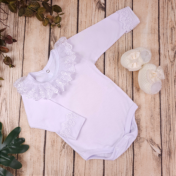 Body de Menina Gola De Renda 100% Algodão