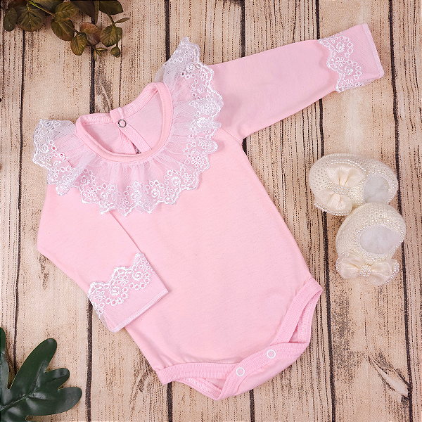 Body de Menina Gola De Renda 100% Algodão