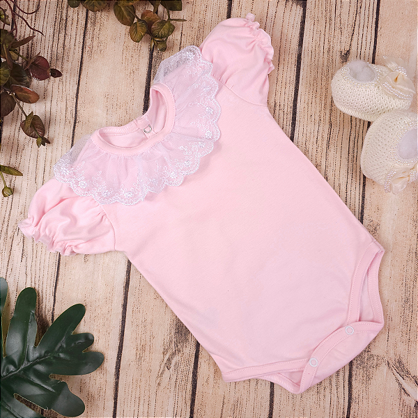 Body de Menina Gola De Renda 100% Algodão
