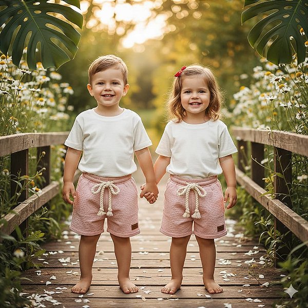 Conjunto Infantil Camiseta e Short Linho RN a 4 Anos
