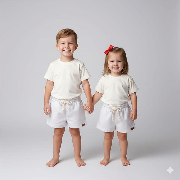 Conjunto Infantil Camiseta Algodão + Short Linho Menino e Menina – RN a 4 Anos