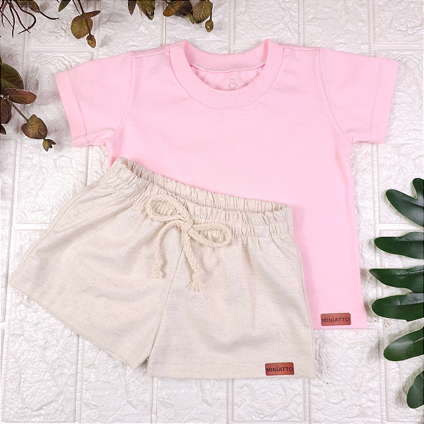 Conjunto Camiseta e Short Linho Infantil