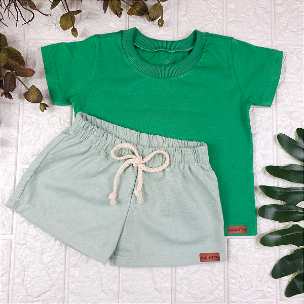 Conjunto Camiseta e Short Linho Infantil