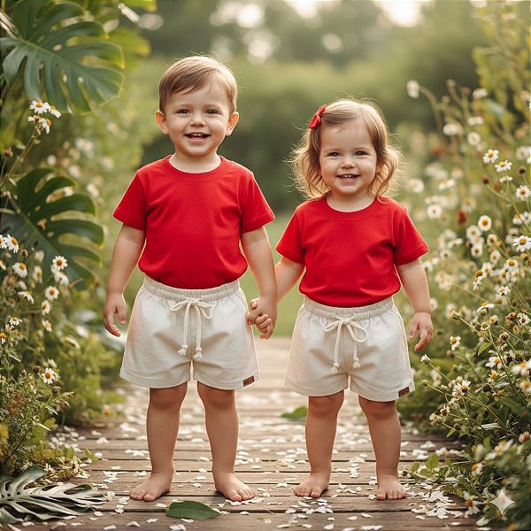Conjunto Infantil Camiseta e Short Linho Unissex Veste do RN a 4 Anos