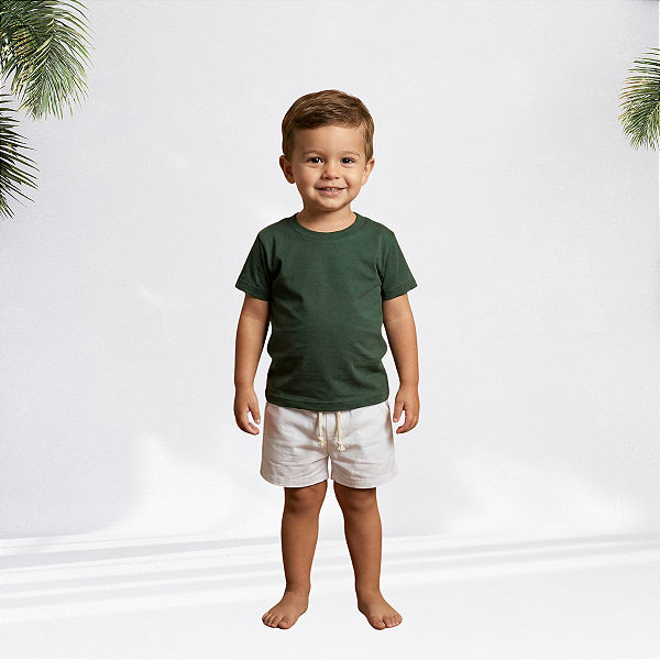 Conjunto Bebê Unissex Infantil Body Regata Sem Manga + Short em Tecido de Linho