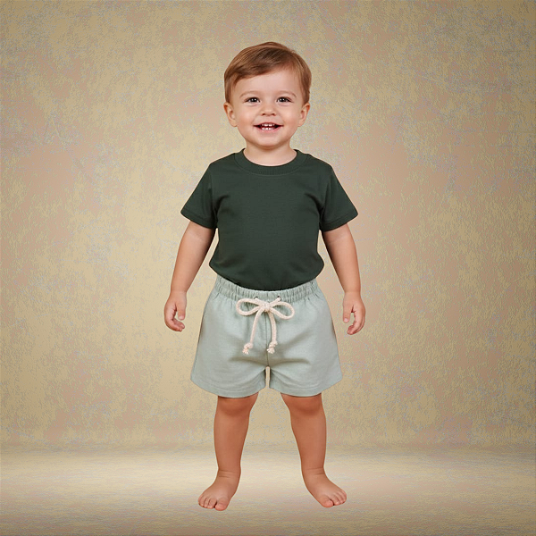 Conjunto Bebe Infantil Camiseta Algodão Short Linho Menino e Menina RN a 4 Anos