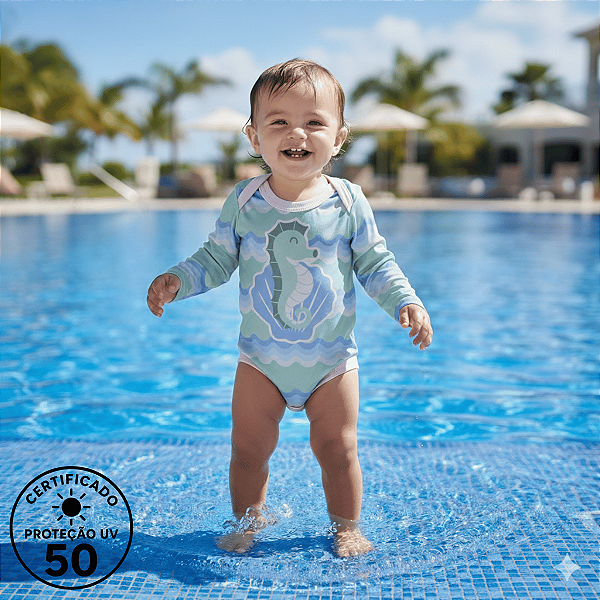 Body de Bebe Com Proteção Solar UV50 Cavalo Marinho