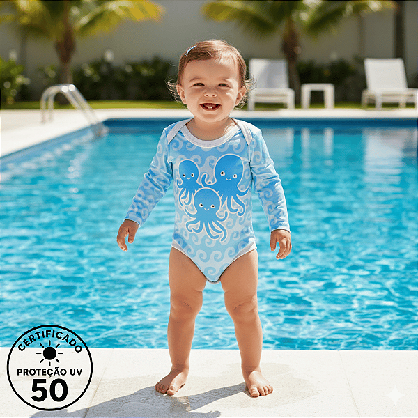 Body de Bebe Com Proteção Solar UV50 Polvos Azuis
