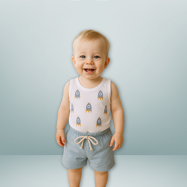 Conjunto Infantil – Body Regata 100% Algodão + Short em Linho | Estampa DTF Leve