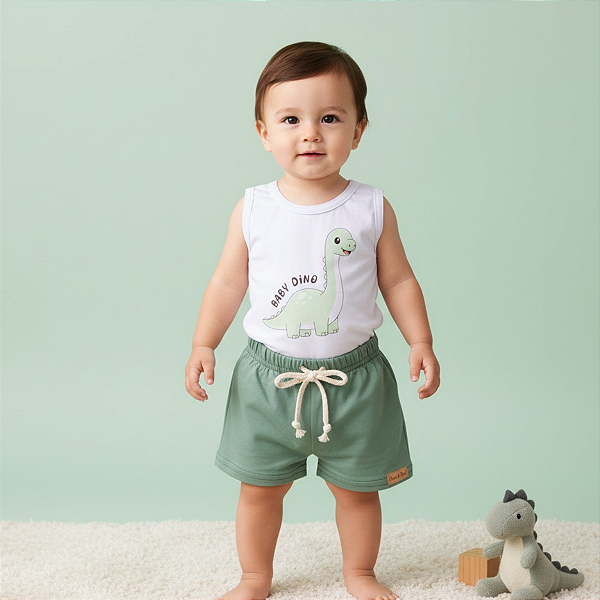 Conjunto Bebê Menino – Body Regata + Short em Algodão Premium | Estampa DTF Leve e Delicada