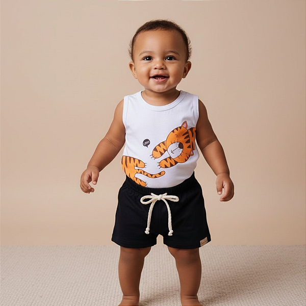 Conjunto Bebê Menino Body Regata + Short em Algodão Premium Estampa DTF Leve e Macia