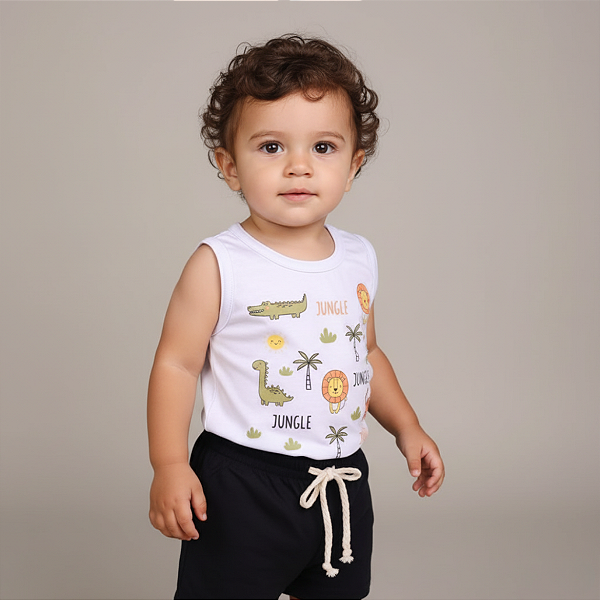 Conjunto Bebê – Body Regata + Short | Malha 100% Algodão Premium + Estampa DTF Leve