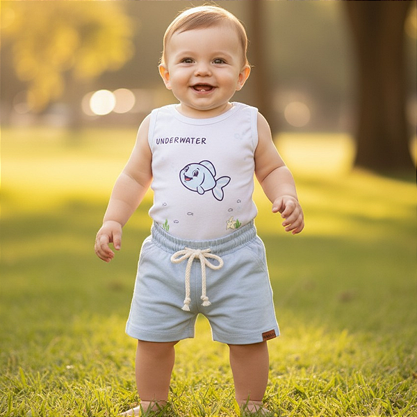 Conjunto Body Regata + Short em Linho para Bebê | Conjunto com Estampa DTF Leve e Suave