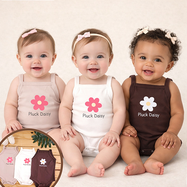 Kit 3 Bodies Bebê Menina Verão/Meia-Estação | Alcinha Regata Algodão | Pluck Daisy | RN P M G